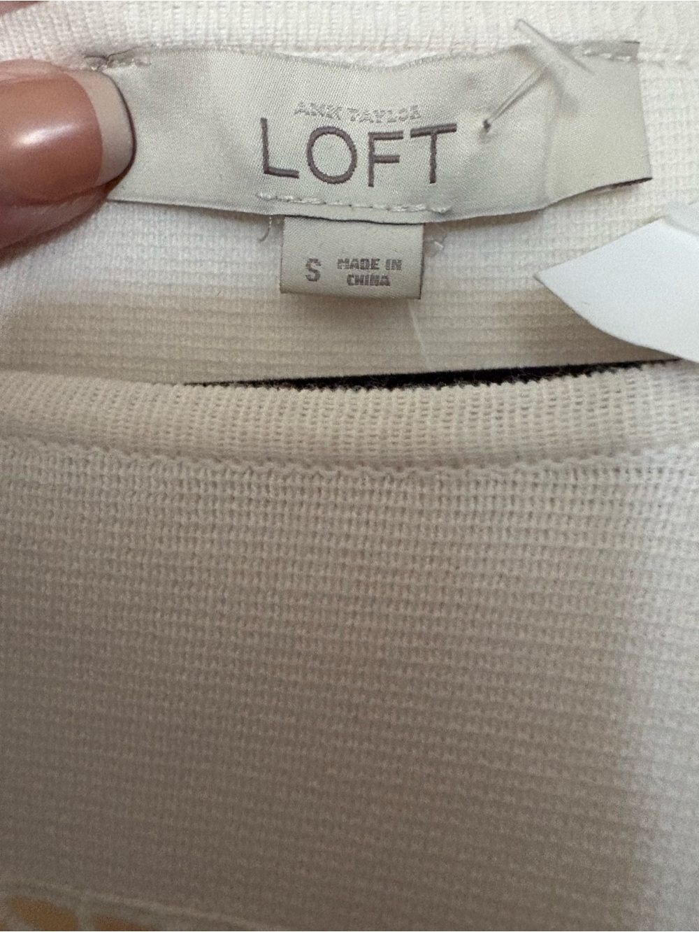 LOFT Cream Knit Top with Lace Insets - Picture 4 of 6
